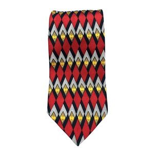 JZ RICHARDS Red/Multi ZIG-ZAG ART DECO PRINT Made In USA SILK Men's Neck Tie